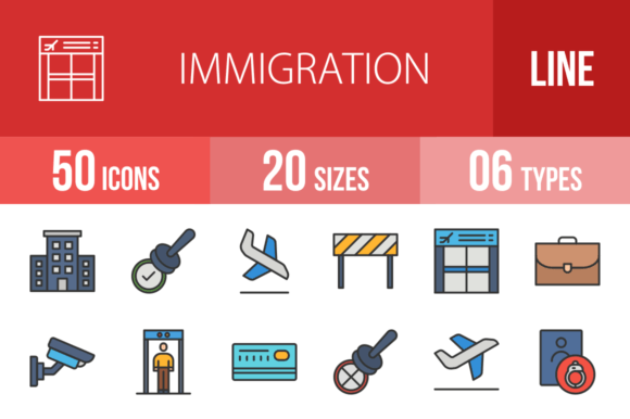 50 Immigration Filled Line Icons for Digital and Print Design